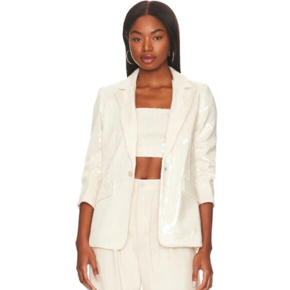 Cinq a Sept 'Kimmi' Ruched 3/4-Sleeve Sequin Blazer, Alabaster - Picture 2 of 4